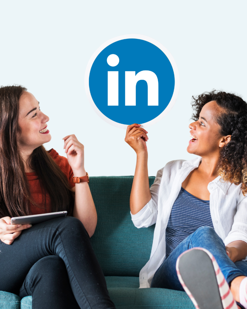 Ladies chatting after redesigning their Linkedin Profiles